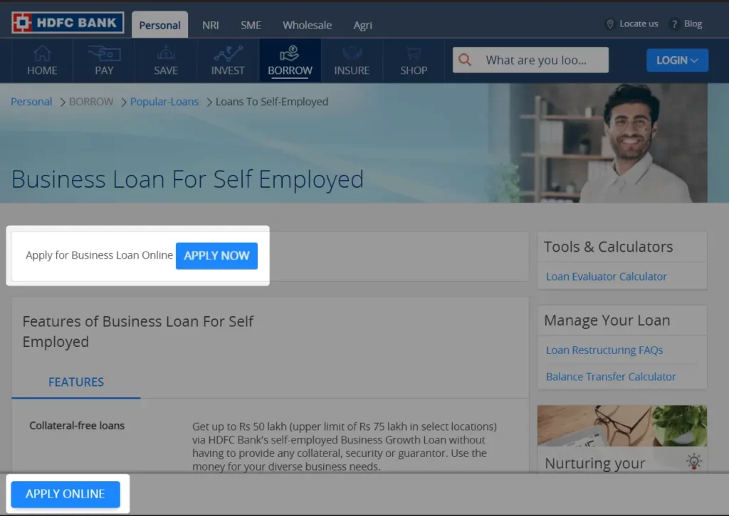HDFC bank business loan to self employed