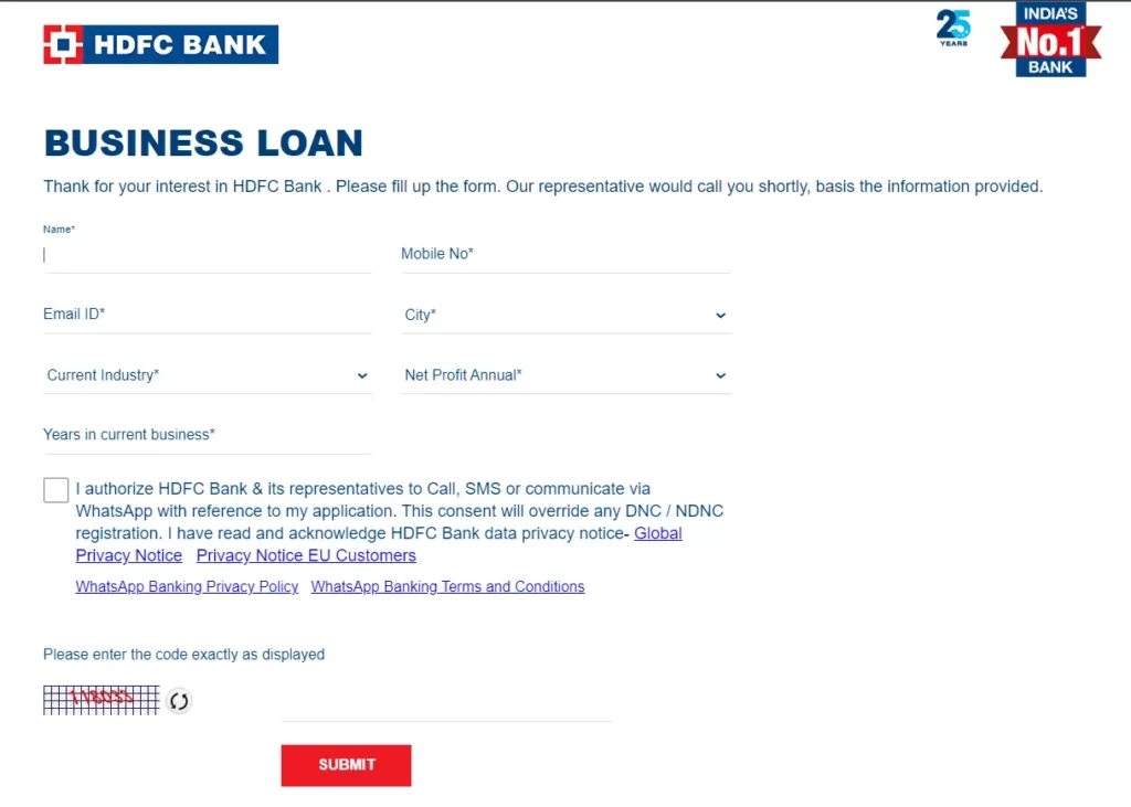 HDFC business loan for self employed application