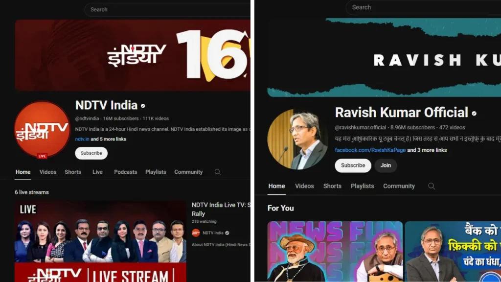 Ravish-Kumar-Youtube-Channel-Comparison-with-NDTV-India-Subscribers