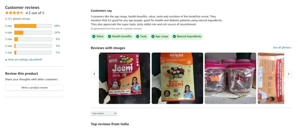 Jeeni Millet Mix product review on amazon