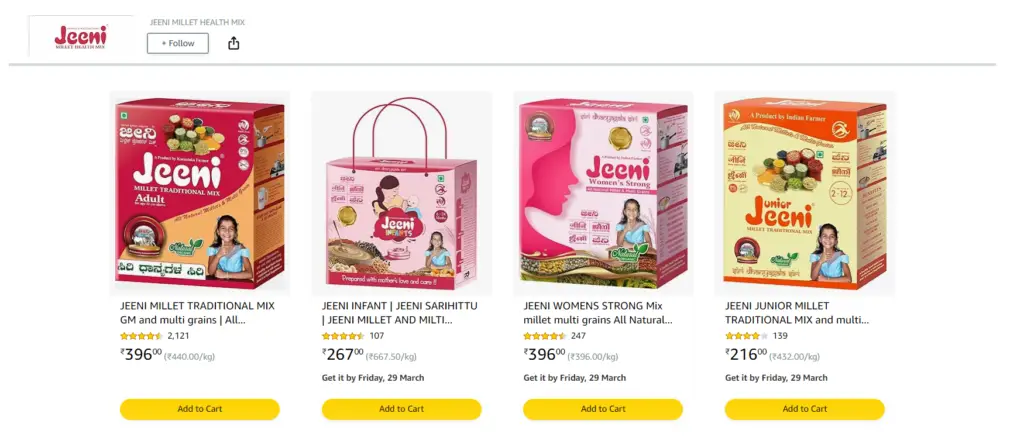 Jeeni millet mix products on amazon